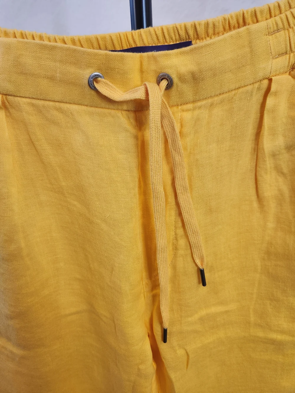 NWT Ralph Lauren Purple Label Rumpled Linen Drawstring Trouser Yellow Sz 32